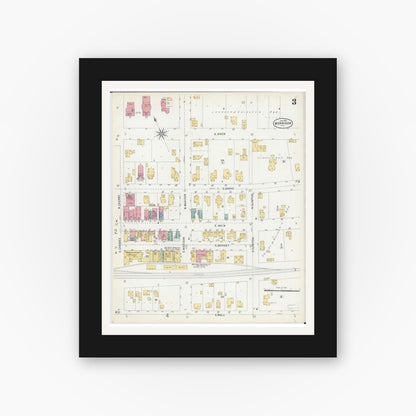 Old map wall art mockup — black gallery frame with white mat — Sanborn Fire Insurance Map from Morrison, Whiteside County, Illinois (1903), Sheet #0003
