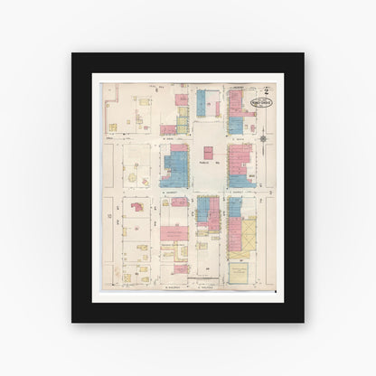 Old map wall art mockup — black gallery frame with white mat — Sanborn Fire Insurance Map from Honey Grove, Fannin County, Texas (1943), Sheet #0002
