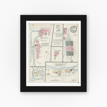 Old map wall art mockup — black gallery frame with white mat — Sanborn Fire Insurance Map from Franklin, Warren County, Ohio (1885) - Complete Map Set