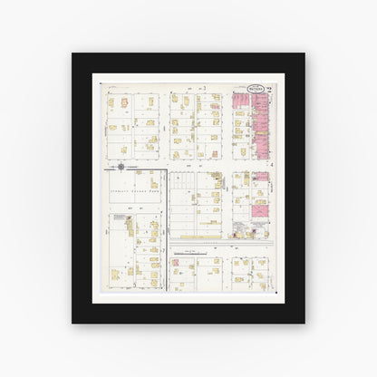 Old map wall art mockup — black gallery frame with white mat — Sanborn Fire Insurance Map from Watseka, Iroquois County, Illinois (1911), Sheet #0002