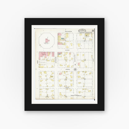 Old map wall art mockup — black gallery frame with white mat — Sanborn Fire Insurance Map from Sigourney, Kiokuk County, Iowa (1893), Sheet #0005