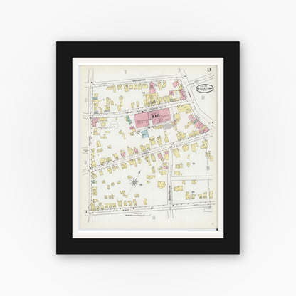 Old map wall art mockup — black gallery frame with white mat — Sanborn Fire Insurance Map from Middletown, Orange County, New York (1892), Sheet #0009
