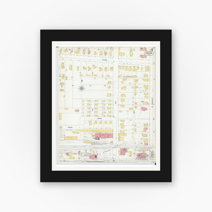 Old map wall art mockup — black gallery frame with white mat — Sanborn Fire Insurance Map from Marion, Marion County, Ohio (1900), Sheet #0004