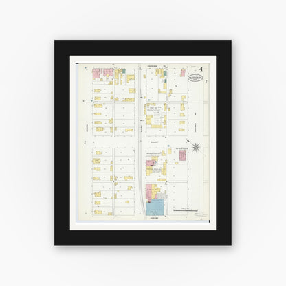 Old map wall art mockup — black gallery frame with white mat — Sanborn Fire Insurance Map from Perrysburg, Wood County, Ohio (1908), Sheet #0004