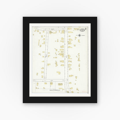 Old map wall art mockup — black gallery frame with white mat — Sanborn Fire Insurance Map from Laurens, Otsego County, New York (1916), Sheet #0002