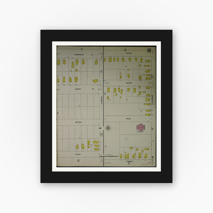 Old map wall art mockup — black gallery frame with white mat — Sanborn Fire Insurance Map from Jackson, Jackson County, Michigan (1907), Sheet #0010