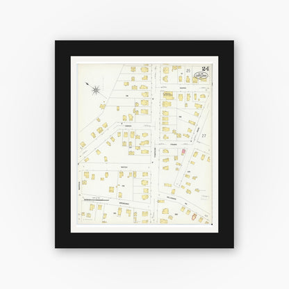Old map wall art mockup — black gallery frame with white mat — Sanborn Fire Insurance Map from Cortland, Cortland County, New York (1908), Sheet #0024