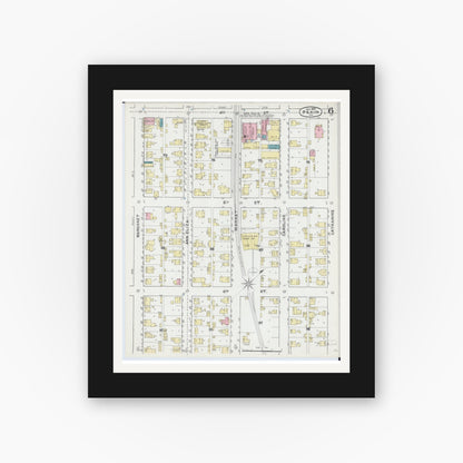 Old map wall art mockup — black gallery frame with white mat — Sanborn Fire Insurance Map from Pekin, Tazewell County, Illinois (1892), Sheet #0006