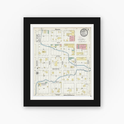 Old map wall art mockup — black gallery frame with white mat — Sanborn Fire Insurance Map from Clarksville, Red River County, Texas (1891) - Complete Map Set