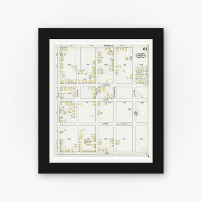 Old map wall art mockup — black gallery frame with white mat — Sanborn Fire Insurance Map from Key West, Monroe County, Florida (1892), Sheet #0021