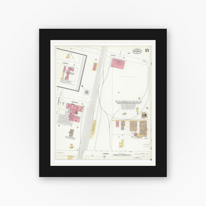 Old map wall art mockup — black gallery frame with white mat — Sanborn Fire Insurance Map from Rahway, Union County, New Jersey (1908), Sheet #0015
