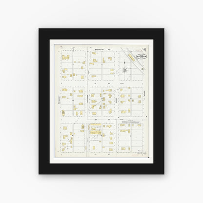 Old map wall art mockup — black gallery frame with white mat — Sanborn Fire Insurance Map from Hutchinson, Mcleod County, Minnesota (1899), Sheet #0004