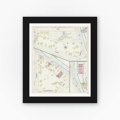 Old map wall art mockup — black gallery frame with white mat — Sanborn Fire Insurance Map from Oswego, Oswego County, New York (1890), Sheet #0017