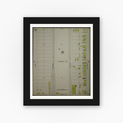 Old map wall art mockup — black gallery frame with white mat — Sanborn Fire Insurance Map from Madison, Dane County, Wisconsin (1908), Sheet #0011