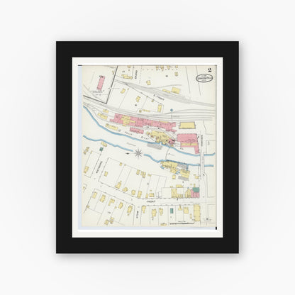 Old map wall art mockup — black gallery frame with white mat — Sanborn Fire Insurance Map from Cuyahoga Falls, Summit County, Ohio (1893), Sheet #0002