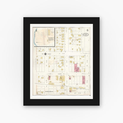 Old map wall art mockup — black gallery frame with white mat — Sanborn Fire Insurance Map from Aitkin, Aitkin County, Minnesota (1936), Sheet #0005