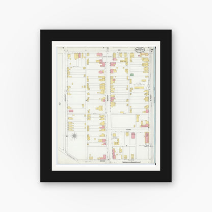 Old map wall art mockup — black gallery frame with white mat — Sanborn Fire Insurance Map from Marietta, Lancaster County, Pennsylvania (1899), Sheet #0007