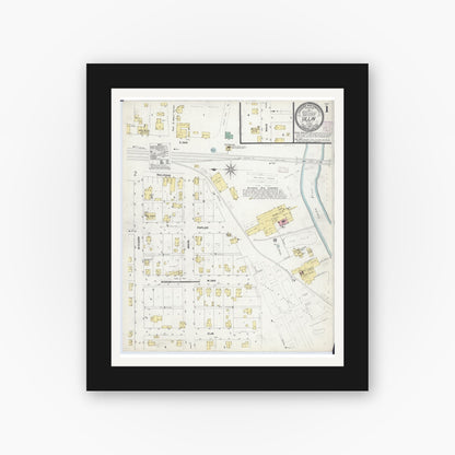 Old map wall art mockup — black gallery frame with white mat — Sanborn Fire Insurance Map from Ullin, Pulaski County, Illinois (1907) - Complete Map Set