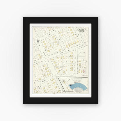 Old map wall art mockup — black gallery frame with white mat — Sanborn Fire Insurance Map from Chillicothe, Peoria County, Illinois (1913), Sheet #0007