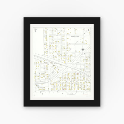 Old map wall art mockup — black gallery frame with white mat — Sanborn Fire Insurance Map from Herrin, Williamson County, Illinois (1941), Sheet #0002