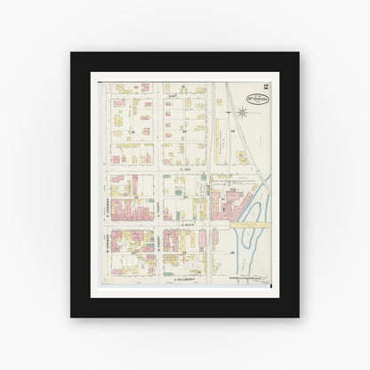 Old map wall art mockup — black gallery frame with white mat — Sanborn Fire Insurance Map from Mount Vernon, Knox County, Ohio (1887), Sheet #0002