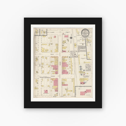 Old map wall art mockup — black gallery frame with white mat — Sanborn Fire Insurance Map from New Richland, Waseca County, Minnesota (1922), Sheet #0001