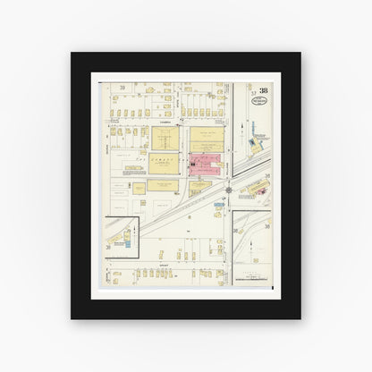 Old map wall art mockup — black gallery frame with white mat — Sanborn Fire Insurance Map from Newark, Licking County, Ohio (1912), Sheet #0038