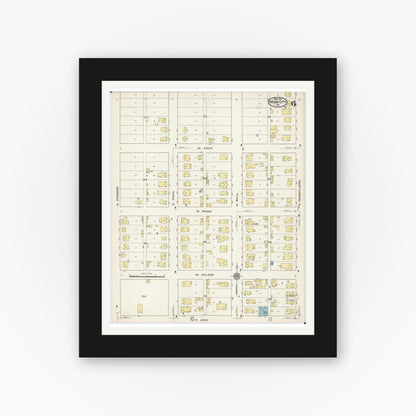 Old map wall art mockup — black gallery frame with white mat — Sanborn Fire Insurance Map from Webb City, Jasper County, Missouri (1915), Sheet #0006