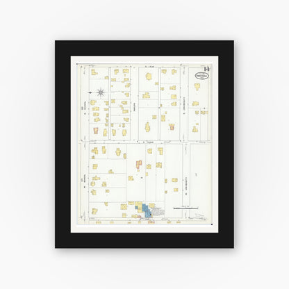 Old map wall art mockup — black gallery frame with white mat — Sanborn Fire Insurance Map from Owatonna, Steele County, Minnesota (1909), Sheet #0014