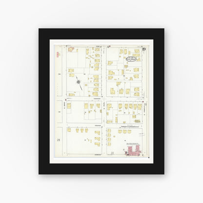 Old map wall art mockup — black gallery frame with white mat — Sanborn Fire Insurance Map from Rocky Mount, Edgecombe And Nash Counties, North Carolina (1912), Sheet #0019