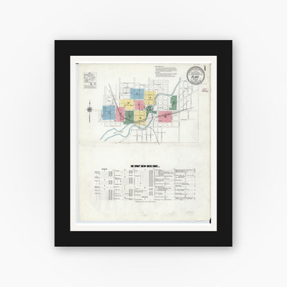 Old map wall art mockup — black gallery frame with white mat — Sanborn Fire Insurance Map from Alma, Gratiot County, Michigan (1910) - Complete Map Set