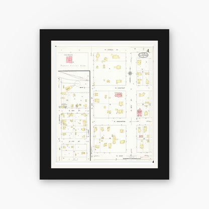 Old map wall art mockup — black gallery frame with white mat — Sanborn Fire Insurance Map from Clarinda, Page County, Iowa (1912), Sheet #0004