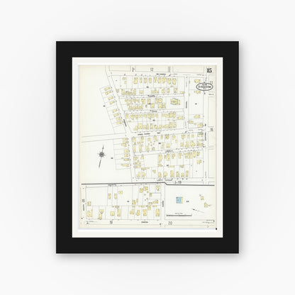 Old map wall art mockup — black gallery frame with white mat — Sanborn Fire Insurance Map from Saint Augustine, Saint John's County, Florida (1910), Sheet #0015