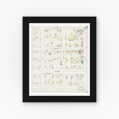 Old map wall art mockup — black gallery frame with white mat — Sanborn Fire Insurance Map from New Ulm, Brown County, Minnesota (1894), Sheet #0002