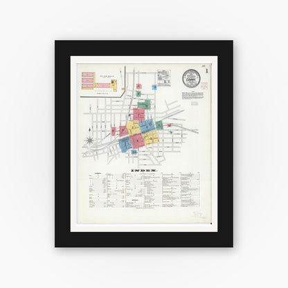 Old map wall art mockup — black gallery frame with white mat — Sanborn Fire Insurance Map from Corry, Erie County, Pennsylvania (1904), Sheet #0001