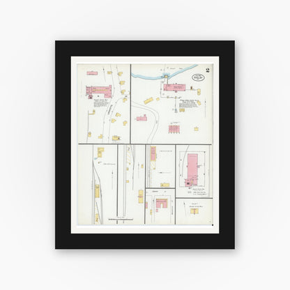 Old map wall art mockup — black gallery frame with white mat — Sanborn Fire Insurance Map from Shelby, Cleveland County, North Carolina (1900), Sheet #0002
