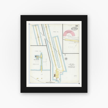 Old map wall art mockup — black gallery frame with white mat — Sanborn Fire Insurance Map from Sault Sainte Marie, Chippewa County, Michigan (1895), Sheet #0014