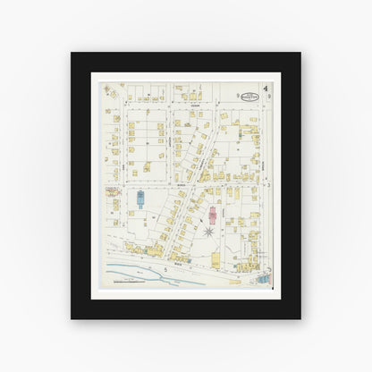 Old map wall art mockup — black gallery frame with white mat — Sanborn Fire Insurance Map from Boonton, Morris County, New Jersey (1896), Sheet #0004