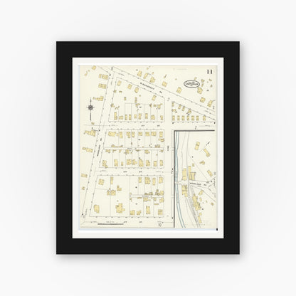 Old map wall art mockup — black gallery frame with white mat — Sanborn Fire Insurance Map from Emporium, Cameron County, Pennsylvania (1909), Sheet #0011