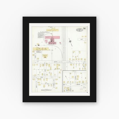 Old map wall art mockup — black gallery frame with white mat — Sanborn Fire Insurance Map from Winchester, Middlesex County, Massachusetts (1910), Sheet #0014