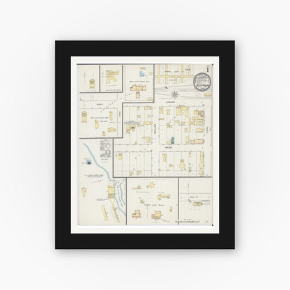 Old map wall art mockup — black gallery frame with white mat — Sanborn Fire Insurance Map from Wittenberg, Shawano County, Wisconsin (1894) - Complete Map Set