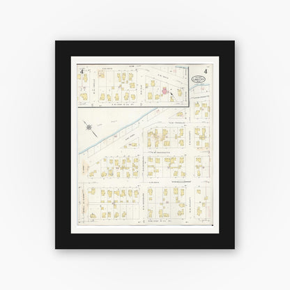 Old map wall art mockup — black gallery frame with white mat — Sanborn Fire Insurance Map from Lake City, Wabasha County, Minnesota (1938), Sheet #0004