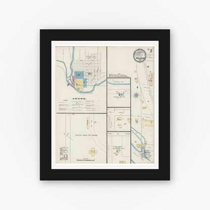 Old map wall art mockup — black gallery frame with white mat — Sanborn Fire Insurance Map from Darlington, Lafayette County, Wisconsin (1894) - Complete Map Set