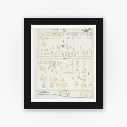 Old map wall art mockup — black gallery frame with white mat — Sanborn Fire Insurance Map from Owego, Tioga County, New York (1888), Sheet #0007