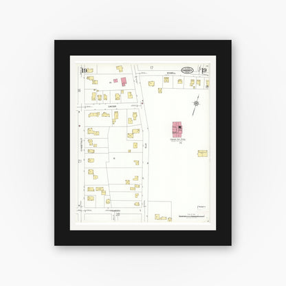 Old map wall art mockup — black gallery frame with white mat — Sanborn Fire Insurance Map from Gardner, Worcester County, Massachusetts (1923), Sheet #0019