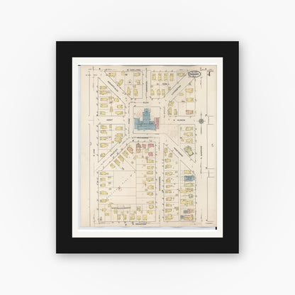 Old map wall art mockup — black gallery frame with white mat — Sanborn Fire Insurance Map from Durand, Shiawassee County, Michigan (1944), Sheet #0004
