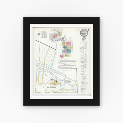 Old map wall art mockup — black gallery frame with white mat — Sanborn Fire Insurance Map from Whitehall, Muskegon County, Michigan (1910), Sheet #0001