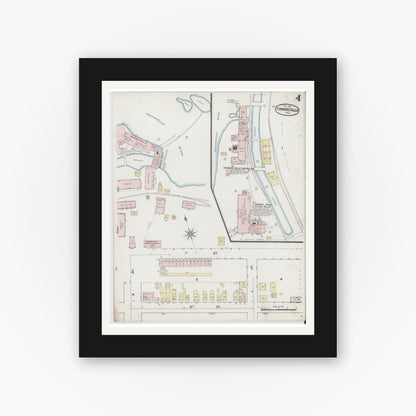 Old map wall art mockup — black gallery frame with white mat — Sanborn Fire Insurance Map from Turners Falls, Franklin County, Massachusetts (1889), Sheet #0004