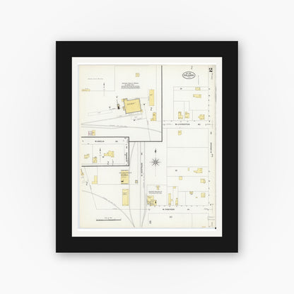 Old map wall art mockup — black gallery frame with white mat — Sanborn Fire Insurance Map from Orlando, Orange County, Florida (1908), Sheet #0002