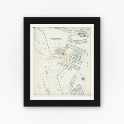 Old map wall art mockup — black gallery frame with white mat — Sanborn Fire Insurance Map from Menominee, Menominee County, Michigan (1890), Sheet #0016